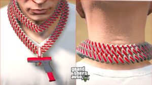 GTA 5 Jewellery Mods :- Red Gun Pendant Double Cuban Chain-4 for MP Male [Fivem Ready/Singleplayer]