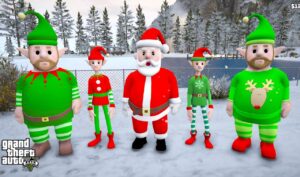 GTA 5:-Christmas Ped Mods Pack for [FiveM/Singleplayer] (1 Santa + 4 Elfs)