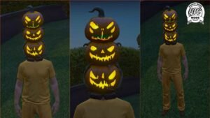 GTA 5 : Halloween Mods for Fivem – 3 Pumpkin Stack Head (Male & Female) 🎃